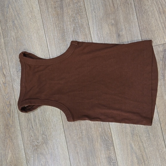 Mango Chocolate Brown Ribbed High Neck Tank Top - Picture 5 of 6
